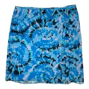 Something New Serena Mesh Miniskirt Malibu Blue Aop Violeta Size Large NWOT $49